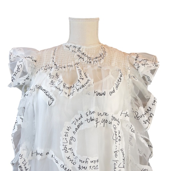 #A332  Nancy Whimsical Artsy White Sheer Ruffle Layered Organza Dress NWT L - Picture 2 of 4